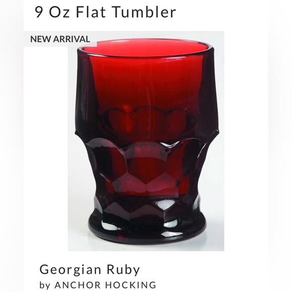 3 Vintage Anchor Hocking Georgian Ruby Red 9 oz Flat Tumbler Drinking‎ Glasses - Picture 6 of 6